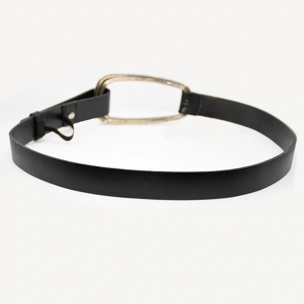 DANIER Black Leather Belt with Buckle Size M - Picture 3 of 8